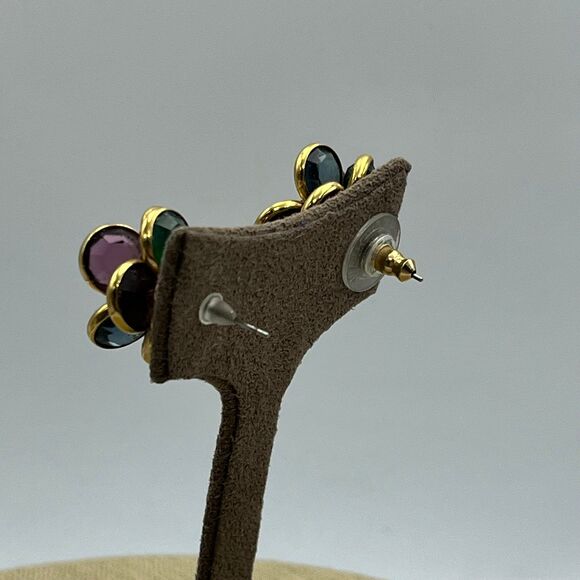 unisex large multi colored swarvoski bezel set glass stud Earrings - Picture 6 of 6